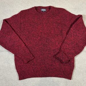 Vintage Lands End Sweater Mens Large Red Black Marled Wool Blend Crewneck USA